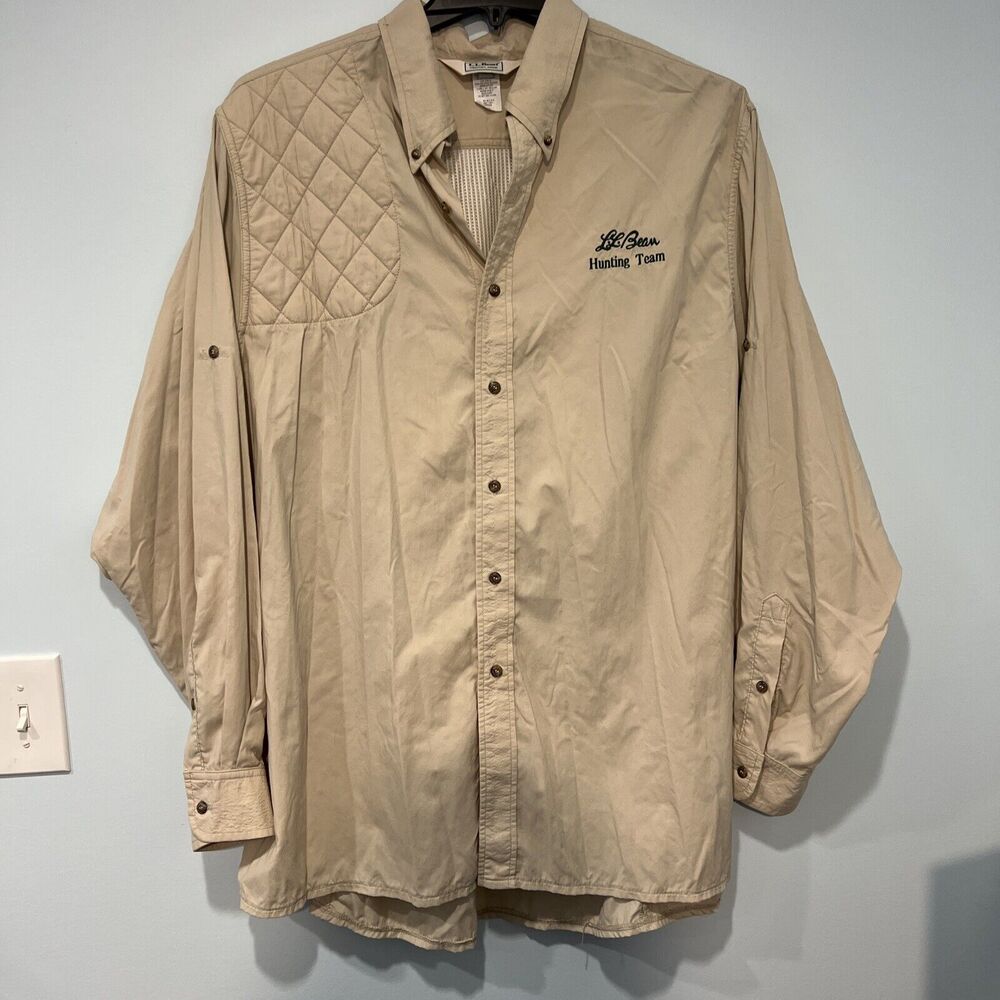 LL Bean Shirt Men XL Tall Shooting Hunting Quilted Zip Pockets Short Sleeve